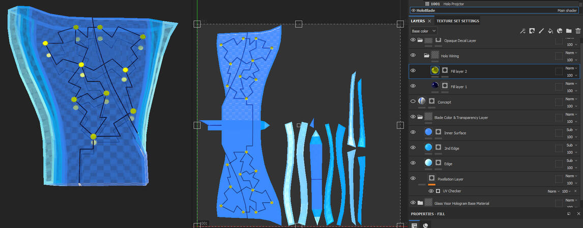 After UV unwrapping, Separation per Material allows the highest fidelity per Section. Each Section is painted with a combination of Procedural Layering &amp; Manual Masking. [Substance 3D Painter]