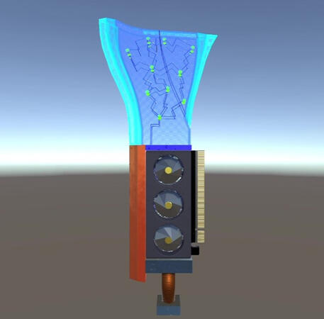 Unity Ready Asset! 1 Unculled Transparency Shader for the Blade & 3 separately modeled fans (designed to spin & spew particles) later, it's ready to be swung around by a cyberpunk protagonist.